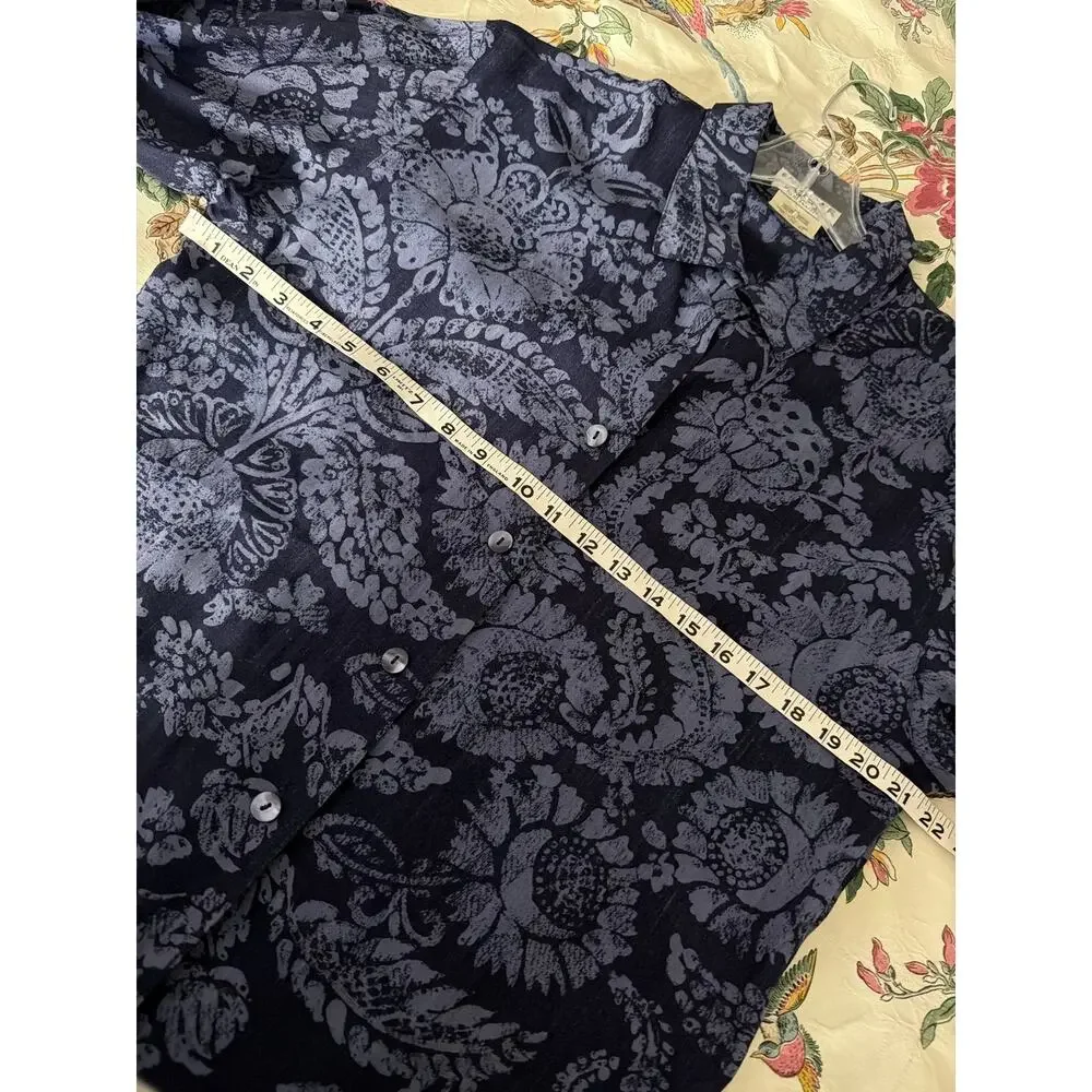 Jaeger Vintage Blue Floral Blouse &‎ Pleated Skirt Set US 4 Small